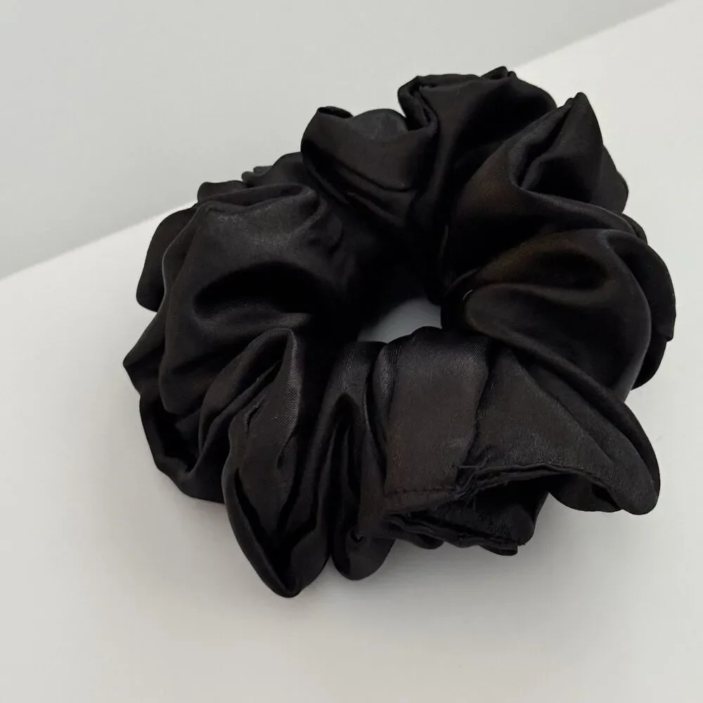 Luxury Black Satin Scrunchie Handmade – Statement Hair Accessory - Picture 8 of 10